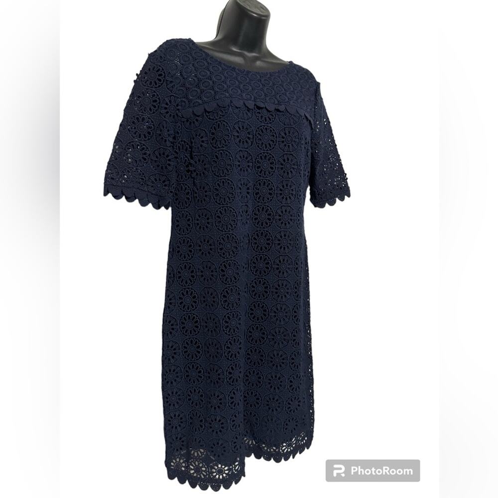 Boden Navy Blue Lace Crochet Short Sleeve Shift Dress Women’s Size 4 - Picture 2 of 4